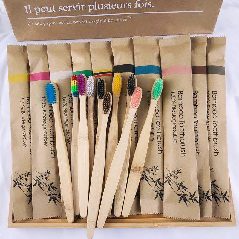 15/30 reusable portable bamboo toothbrushes in eco-friendly paper bags biodegradable for travel and home use 250206