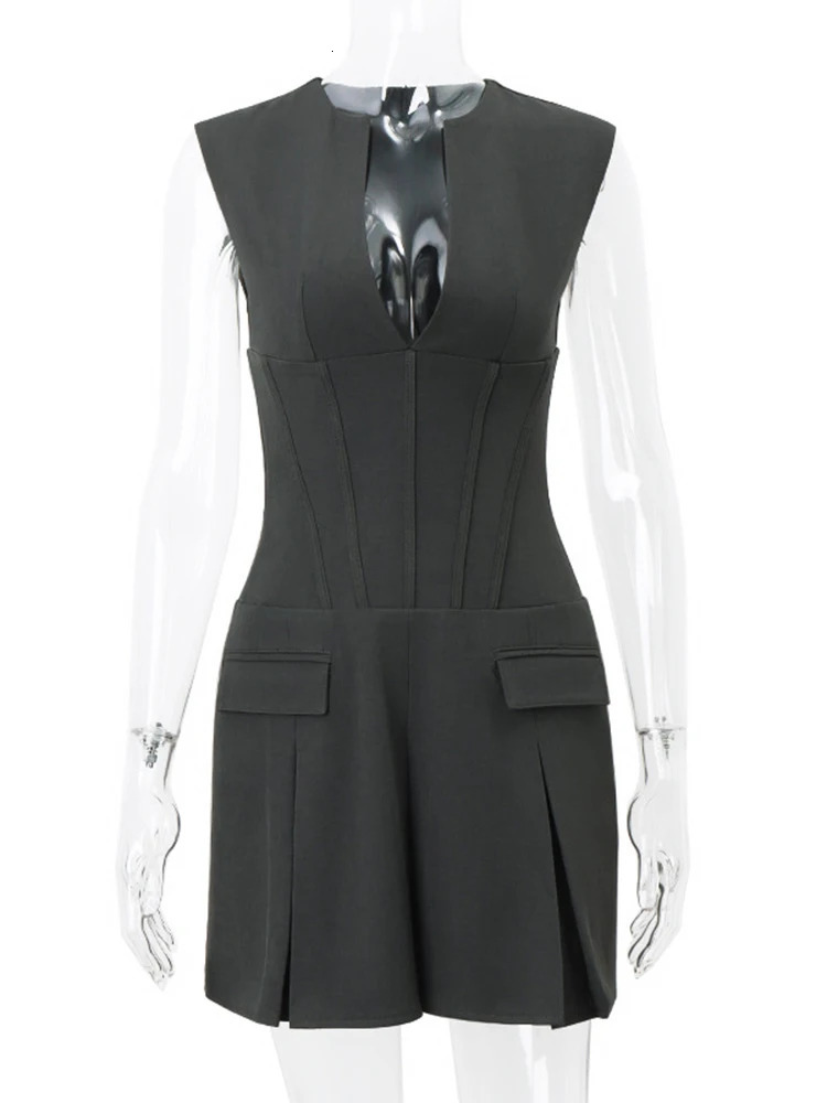 Women Bodycon Mini Dresses Sexy V Neck Sleeveless Office Lady Blazer Dress 2024 est Summer Autumn Casual Slim Fit Female Robe 250207