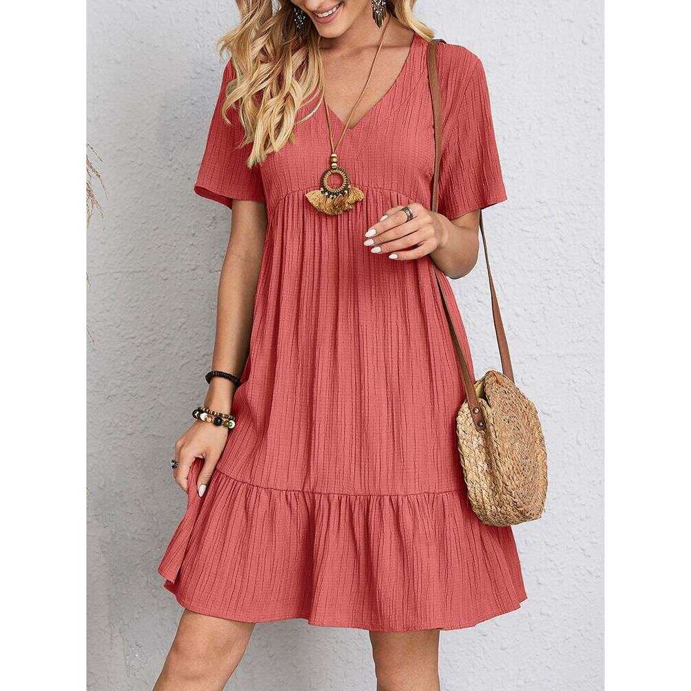 European American women's hot item summer loose casual short sleeved waist wing dress 2024 new style chic and elegant clothing