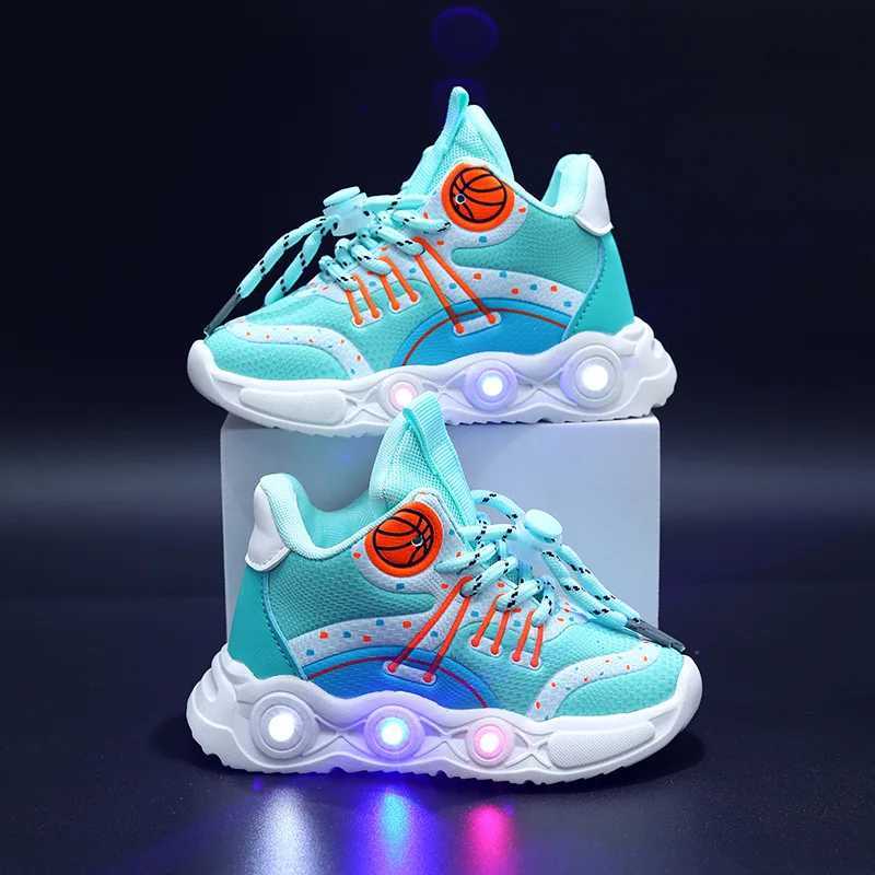 New LED Childrens Basketball Shoes for Boys Girls Non-slip Breathable Kids Sneakers Outdoor Fashion Glowing Casual Shoes TenisXJ250207