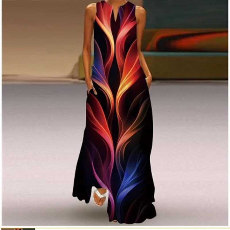 Women Dress Spring Summer Floral Printed Maxi Dresses Casual V-Neck Sveless Boho Beach Party Long Dress Flower Ladies RobeXJ2500207