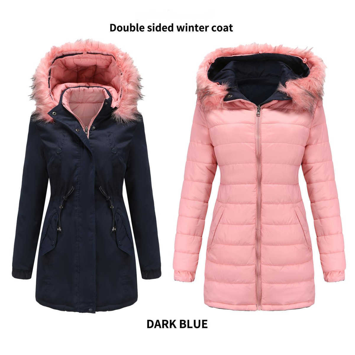 WoMens Cotton Jacket Double-sided Detachable Fur Collar Hat Clip Cotton Overcome Womens Long Trench Coat Womens Jacket 241209
