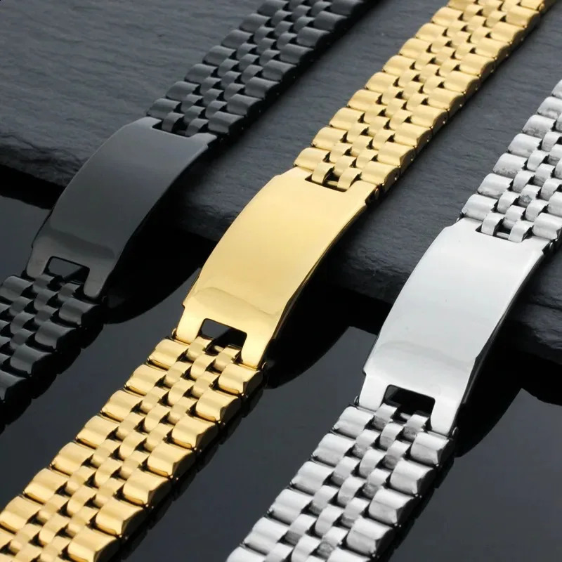 Personalized Custom Name Stainless Steel Bracelet Men watch band Black Engrave Text Id Bracelets Gift Jewelry 250206