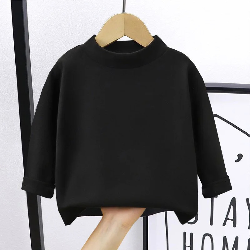 1pcs Spring Autumn Childrens T-Shirts Baby Solid Color Warm Top Kid Half High Collar Long Sleeve Base Shirt Boys Girls Tshirts 250207