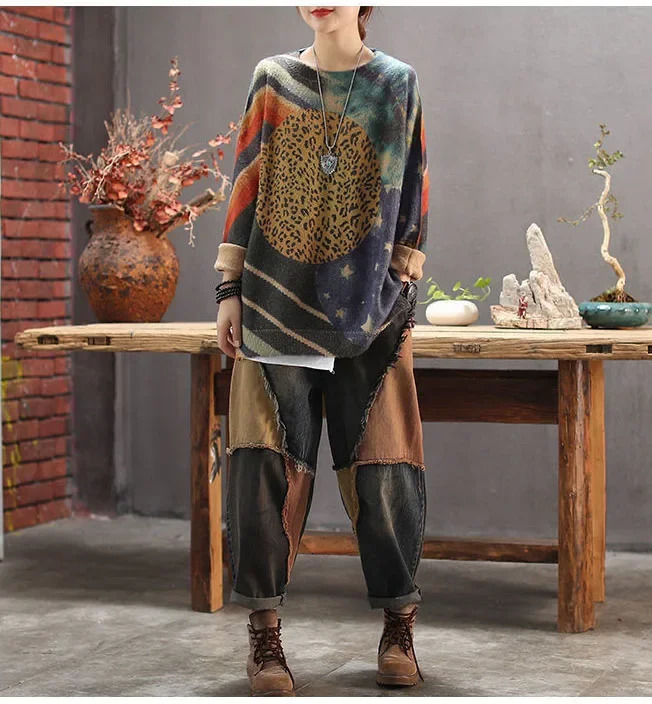Spring Womens High Waist Retro Harem Pants Jeans 2023 Casual Fashion Harajuku Cotton Trousers Patchwork Wide Leg Radish 250121