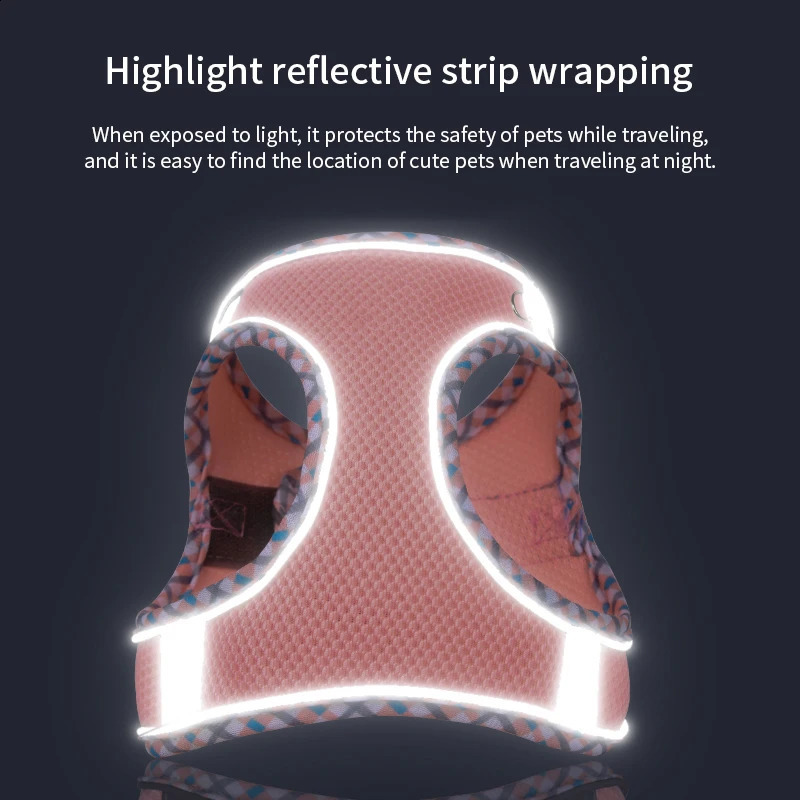 Dog Cat Harness Vest Chest Rope Set Reflective Breathable Adjustable Pet Harness for Small Medium Dogs Puppy Outdoor Walking 250206
