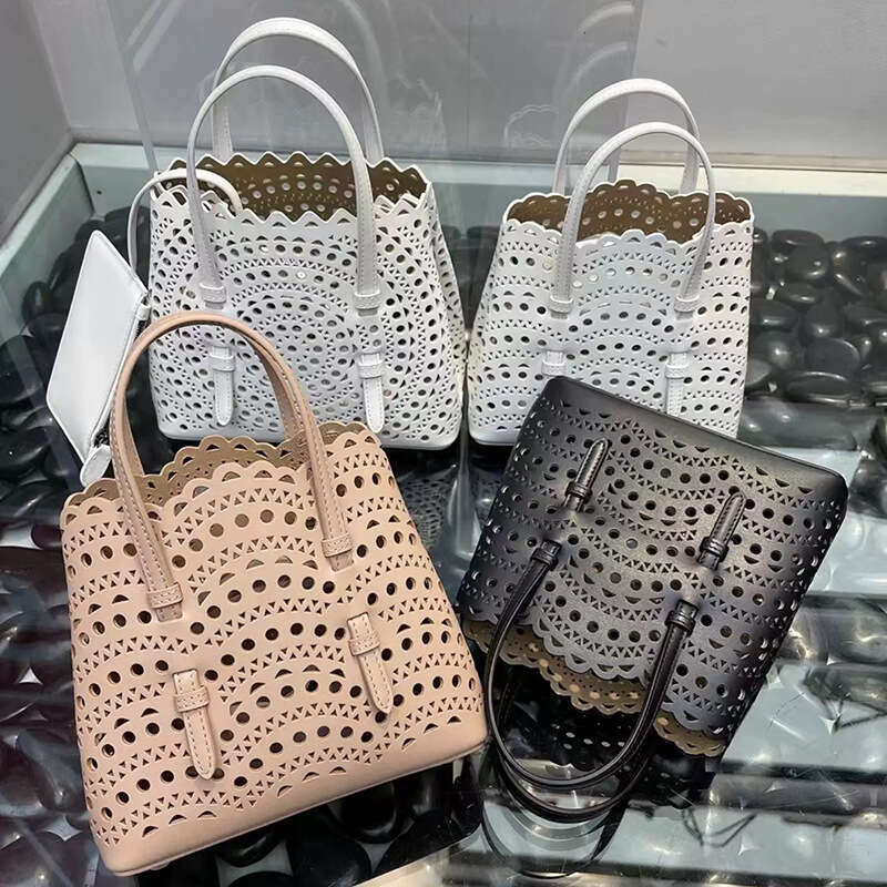 New High-End Niche Wave Hollowed Out Carved Kraft Vegetable Basket Genuine Leather Women's Single Shoulder Crossbody Small Tote Bag