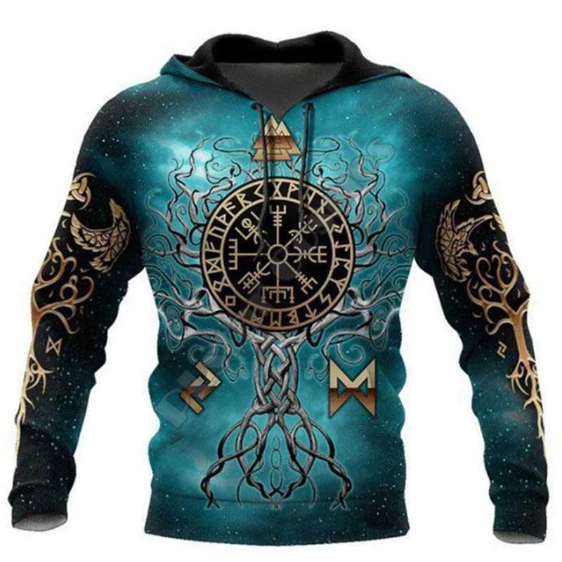 New Viking Mythology Hoodie For Mens 3D Print Vintage Style Long Sleeve Top Oversized Hip Hop Pullover Clothes For Men Clothing W250207