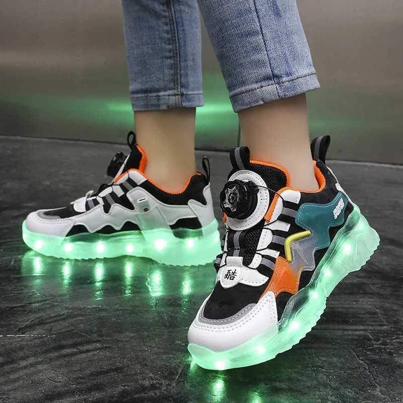 Rotating button charging colorful light shoes sports light shoes Childrens shoes Boys and girls Kids luminous casual shoes W250207