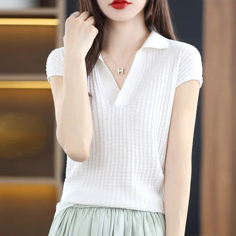 T Shirt Youth Top Petite Knitted Wholesale Ladies Polo Neck Tee Shirts Korean Pullover High Quality Flower Good Xxl Black 250207