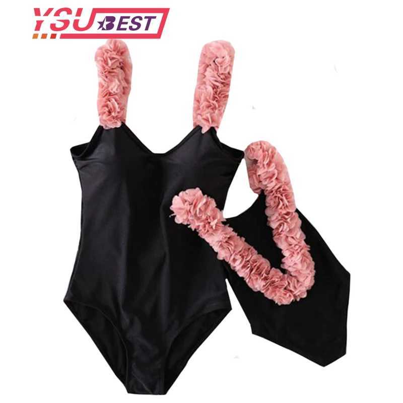 Sexy 3D Flower Strap Backless Mother Daughter Family Matching Swimwear Women Girl Floral One Piece Swimsuit High Quality Bikini W250207