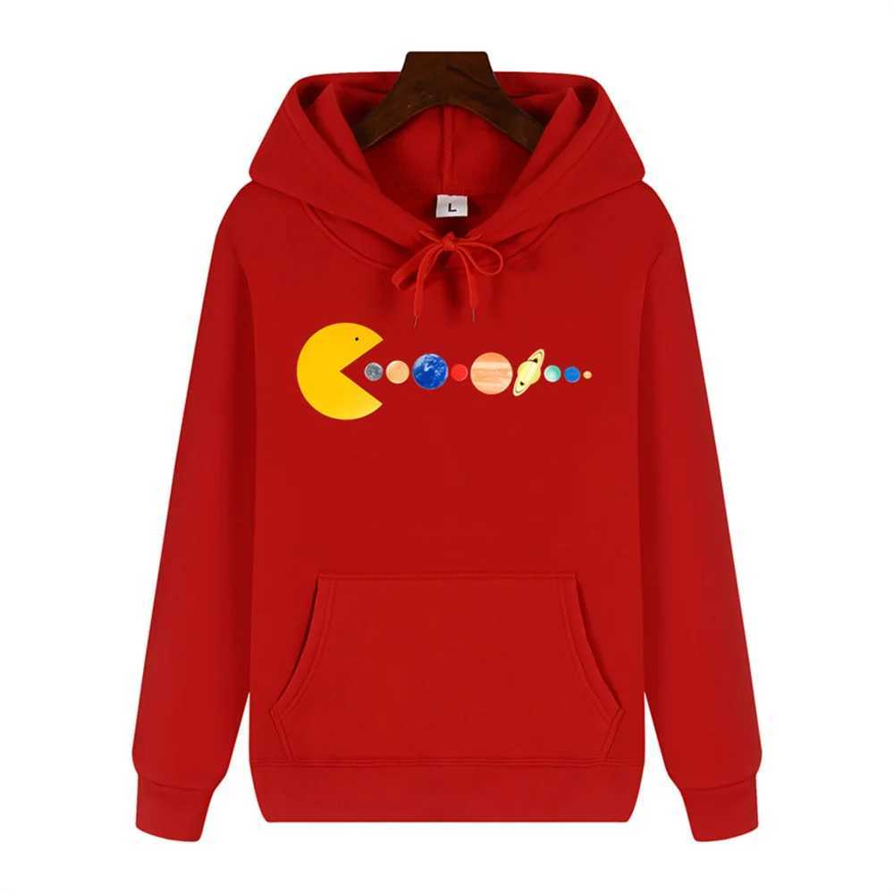Comfortable and soft autumn and winter with wool simple and creative planet printed mens high-quality casual and warm street hoodie W250207