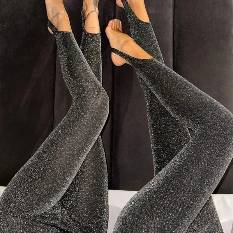 Fashion Knit Bright Silk High Stretch Solid Color Pants Leggings Tight Foot For Women 250206
