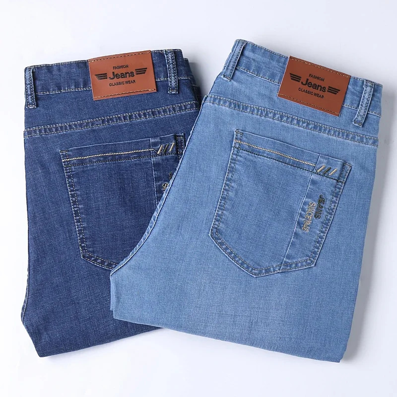 Summer mens business denim shorts thin straight casual office clothing black blue 250207
