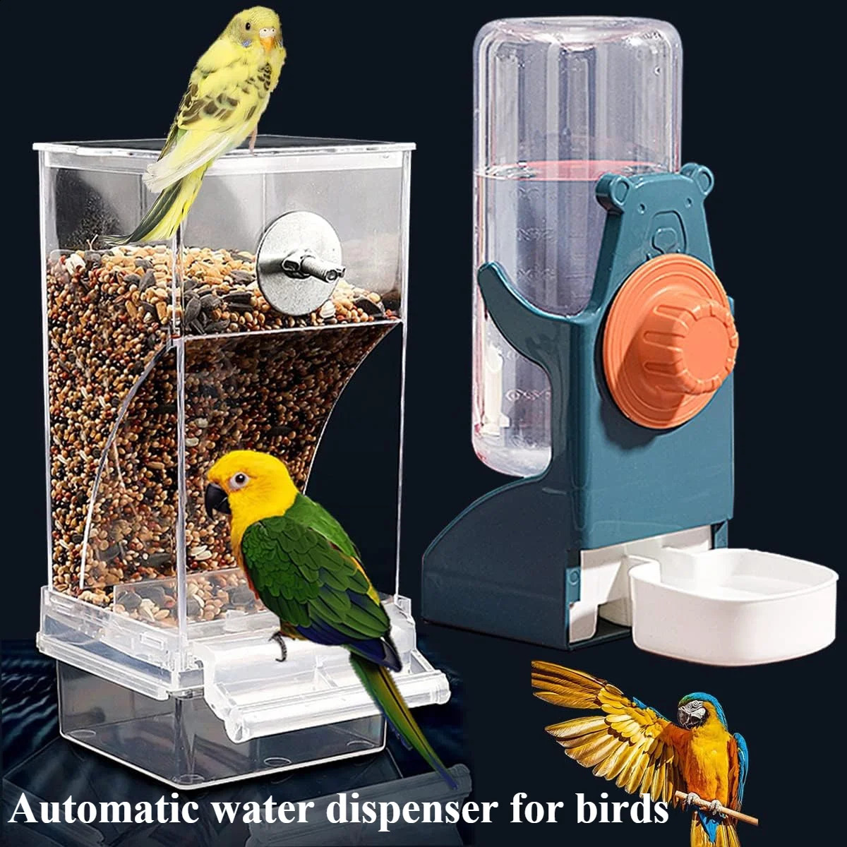 Automatic water dispenser for birds parrot feeding cage transparent parakeet seed container food feeding cage water dispenser 250207