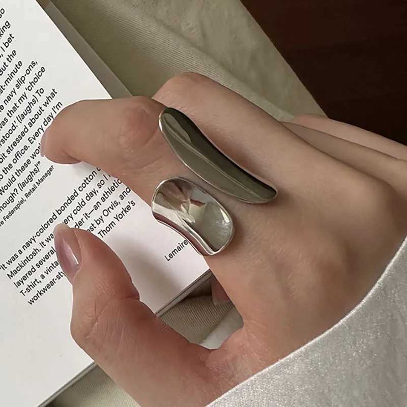 Foxanry Minimalist Silver Color Cuff Rings for Women Couples New Fashion Creative Smooth Pattern Geometric Party Jewelry Gifts W250207