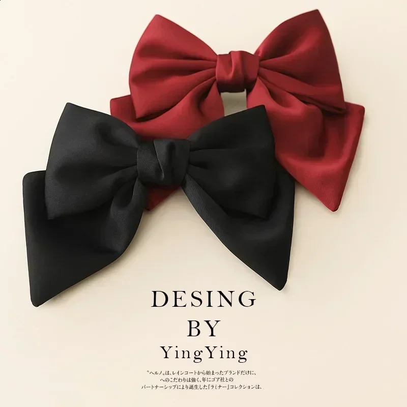 Ins Fashion Black Satin Bow Hair Clips for Women Elegant Solid Color Ponytail Spring Hair Clip Girls Hair Accessories Headwear 250120