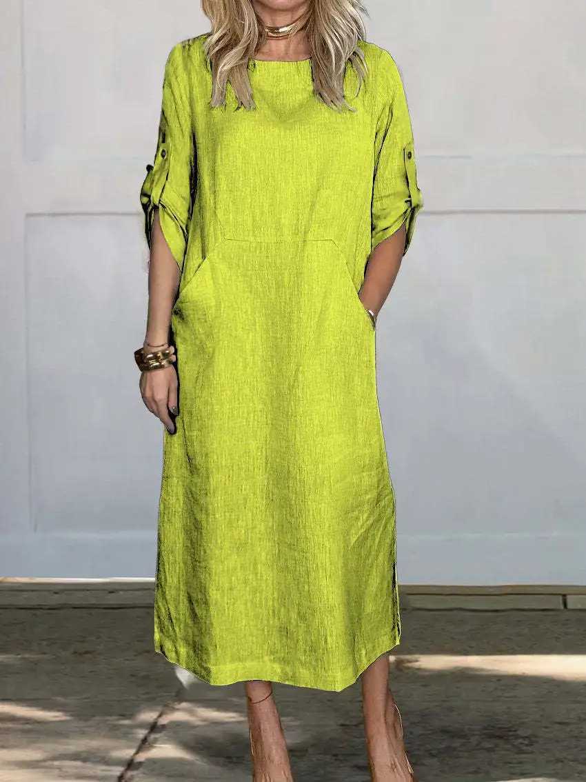 Autumn New Cotton Womens Dress Fashionable Solid Color Loose CasualXJ2500207