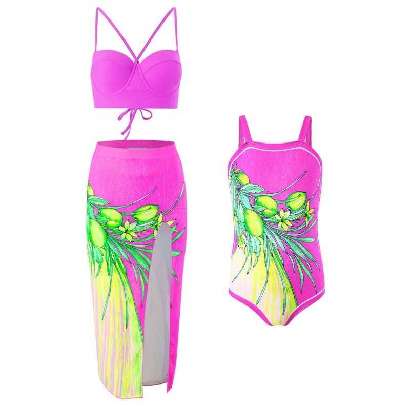 Mother-daughter Swimsuits Family Matching Outfits Sleeveless Fashion Sexy Swimwear Summer Sunny and Sandy Beach 3Pcs Clothes W250207