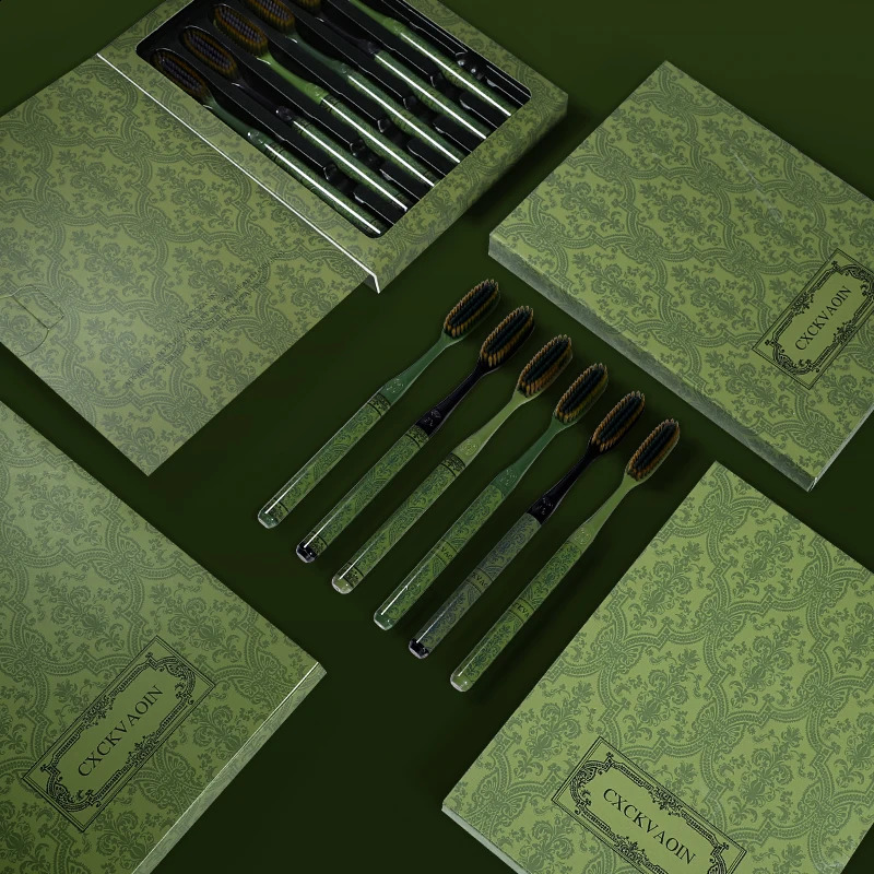6-Pcs Gift Boxes Forest Travel Series Adult Home Couple Travel High-end Long Soft Bristle Large Head Toothbrush 250206
