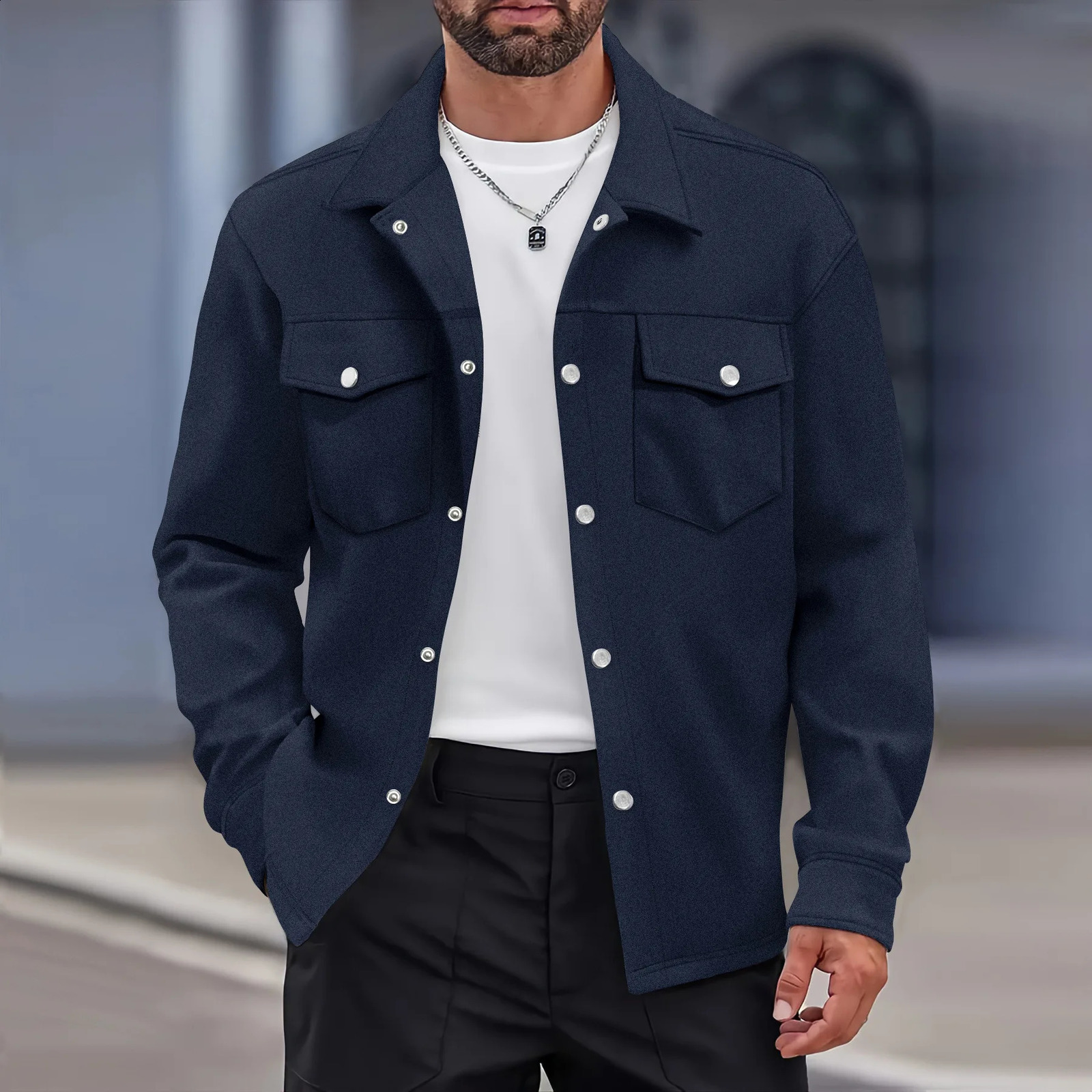 Autumn and winter mens business casual lapel single breasted solid color top fashion slim double pocket long sleeve thick jacke 250206