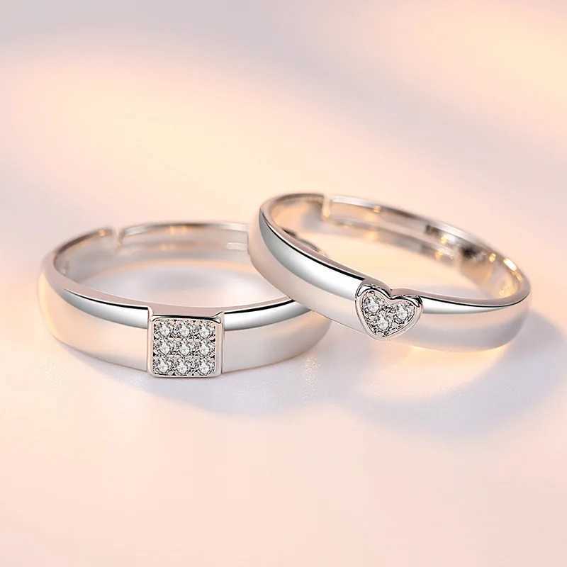 2Pcs/sets Geometric Love Heart Zircon Rings Paired Rings for Couple Promise Matching Wedding Ring Set Senior Designer Jewelry W250207