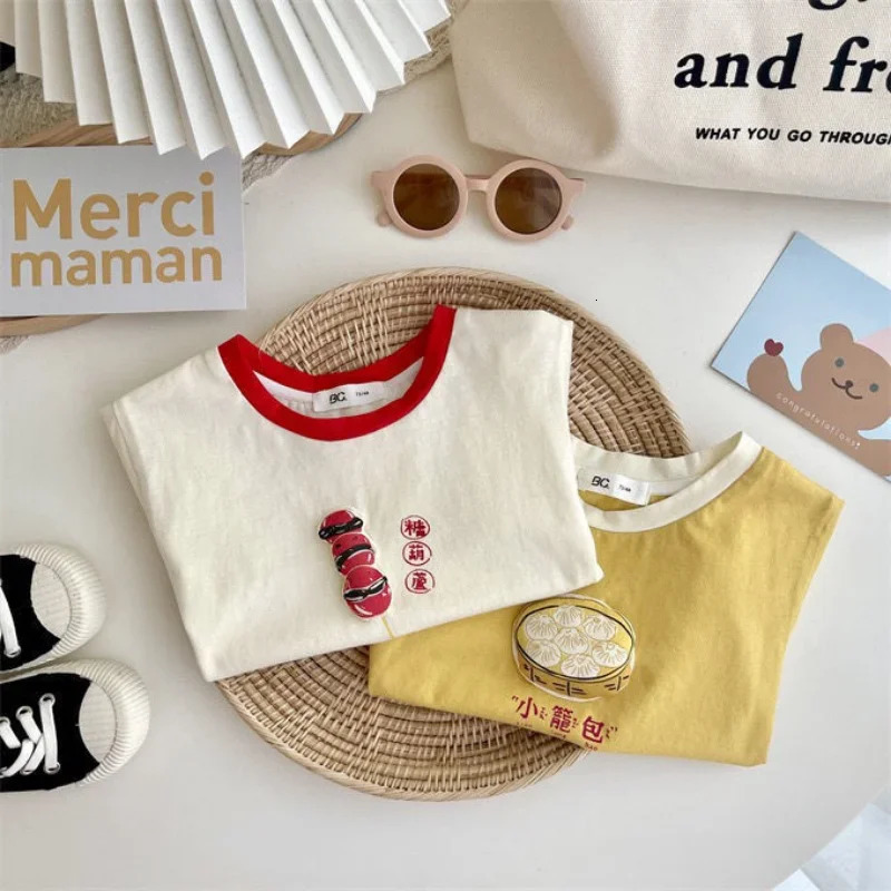 HoneyCherry Summer Cartoon Cotton Short-sleeved T-shirt Childrens Casual Round Neck Tops Kid Clothing 250207