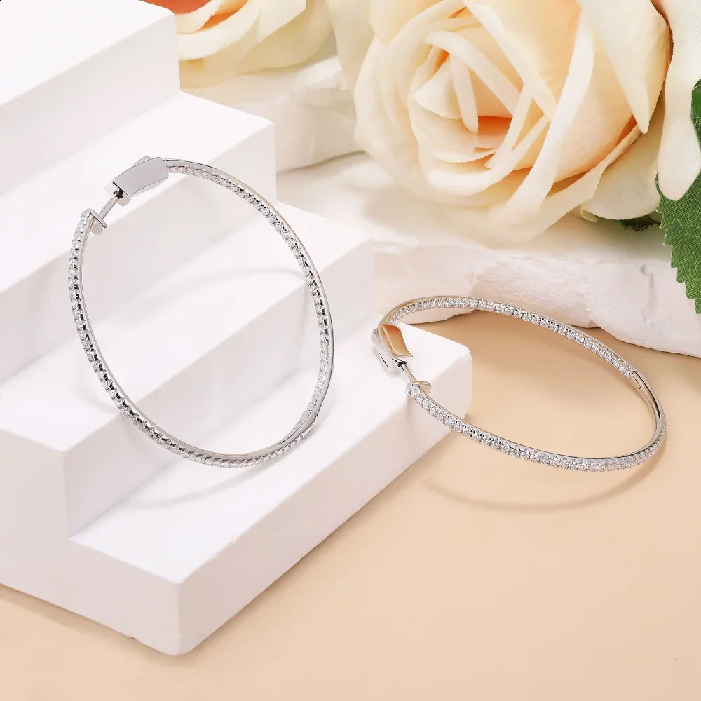 M-JAJA 50mm Full Hoop Earrings 925 Sterling Silver for Women D Color VVS1 Lab Diamond Stud Earrings Wedding Jewelry 250207