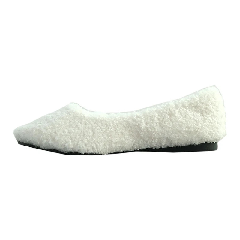 Furry Shoes for Women Winter Warm Flat Heel Shoes White Black Loafers Pure Color Simple Concise Style All Match High Quality 44 250206