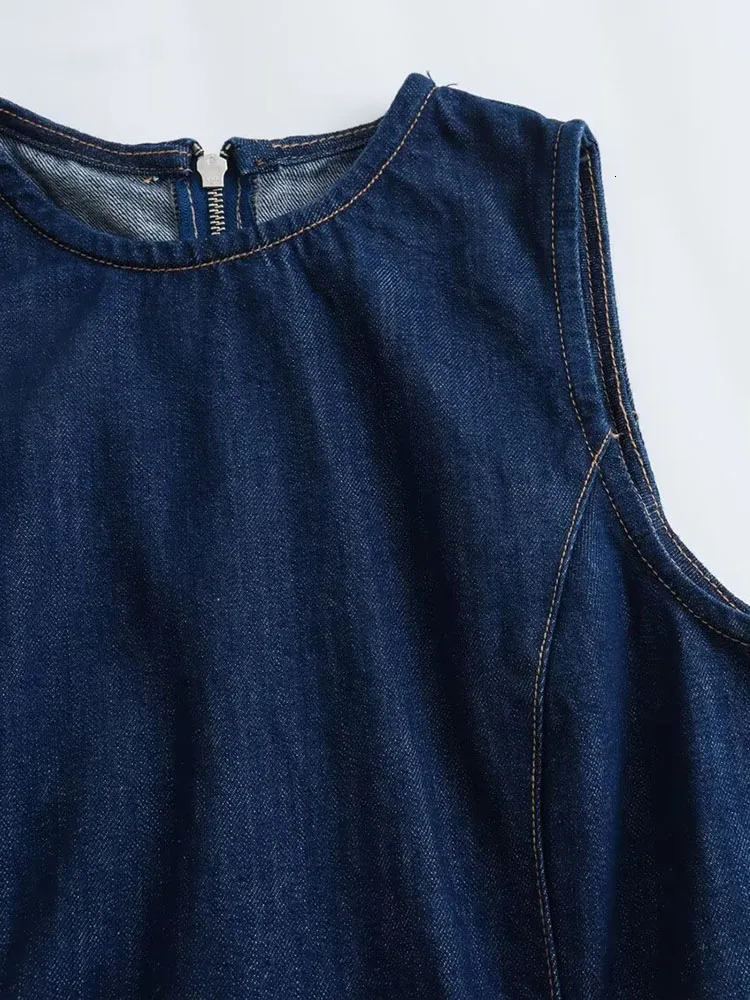 2024 autumn fashion versatile temperament trend short style small waist slimming slit sleeveless denim dress 250206