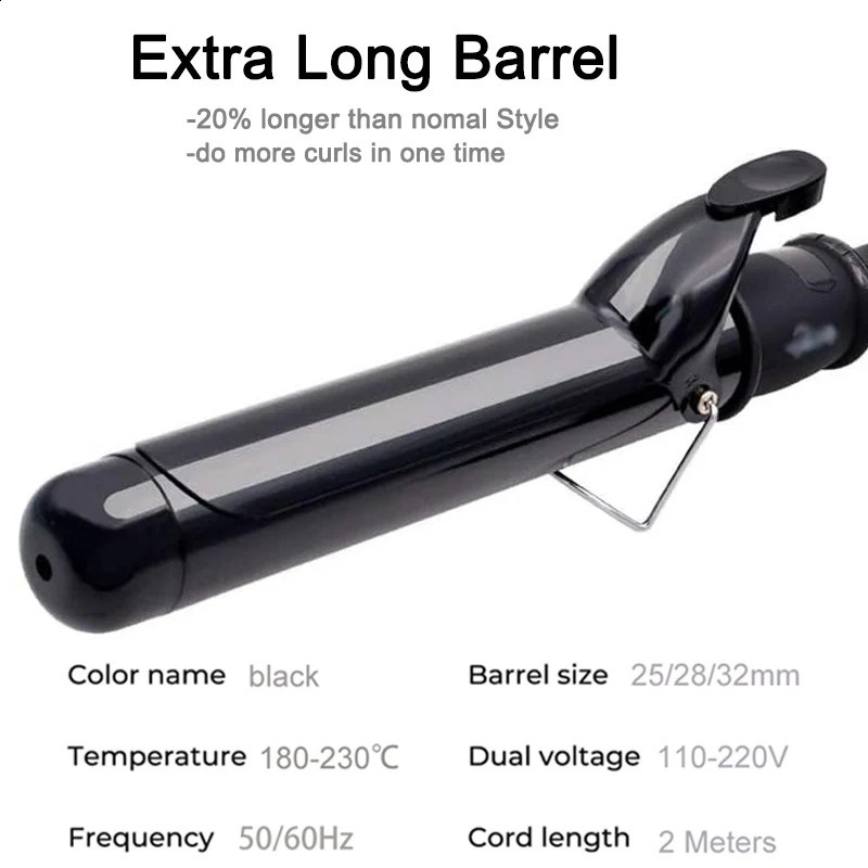 Professional Hair Curler 1.25 Inch Clipped Curling Iron with Extra Long Tourmaline Ceramic Barrel LCD Temperature Adjust up 450 250206
