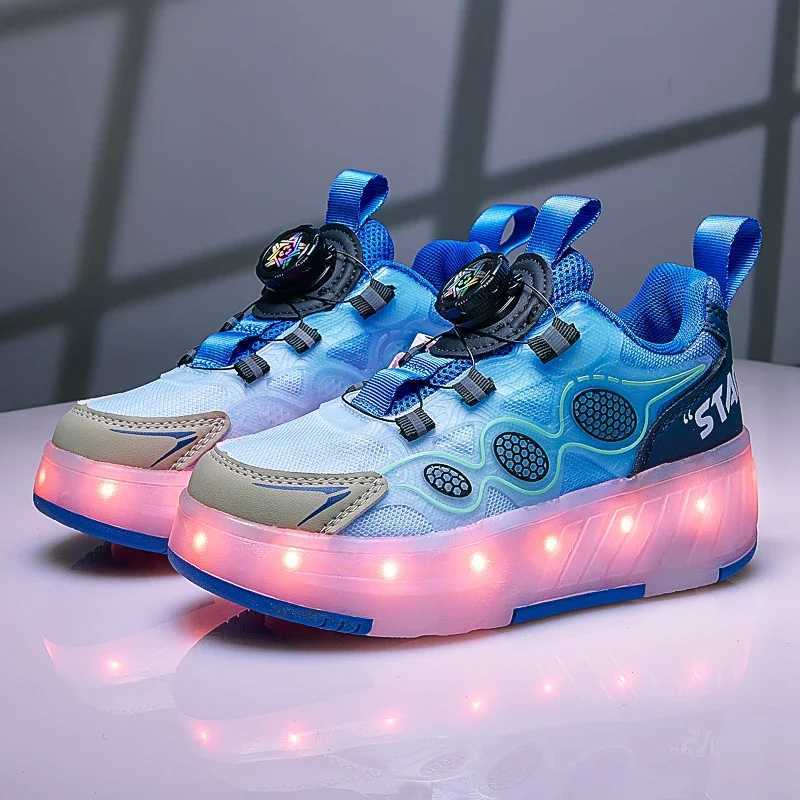 Children Roller Skating Shoes Anti-collision Durable Walking Shoes LED Lights USB Charging Four-wheel Skate Shoes for Kids W250207
