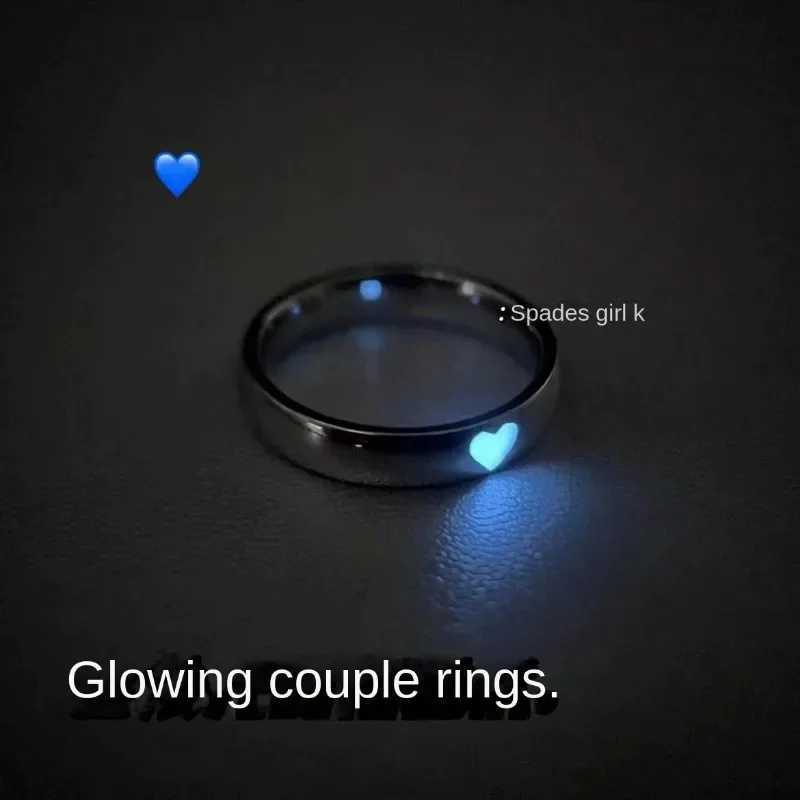 Couple Ring Bright Love Adjustable Finger Ring Night Light Fashion Silver Pink Blue Light Jewelry Lover Gift W250207