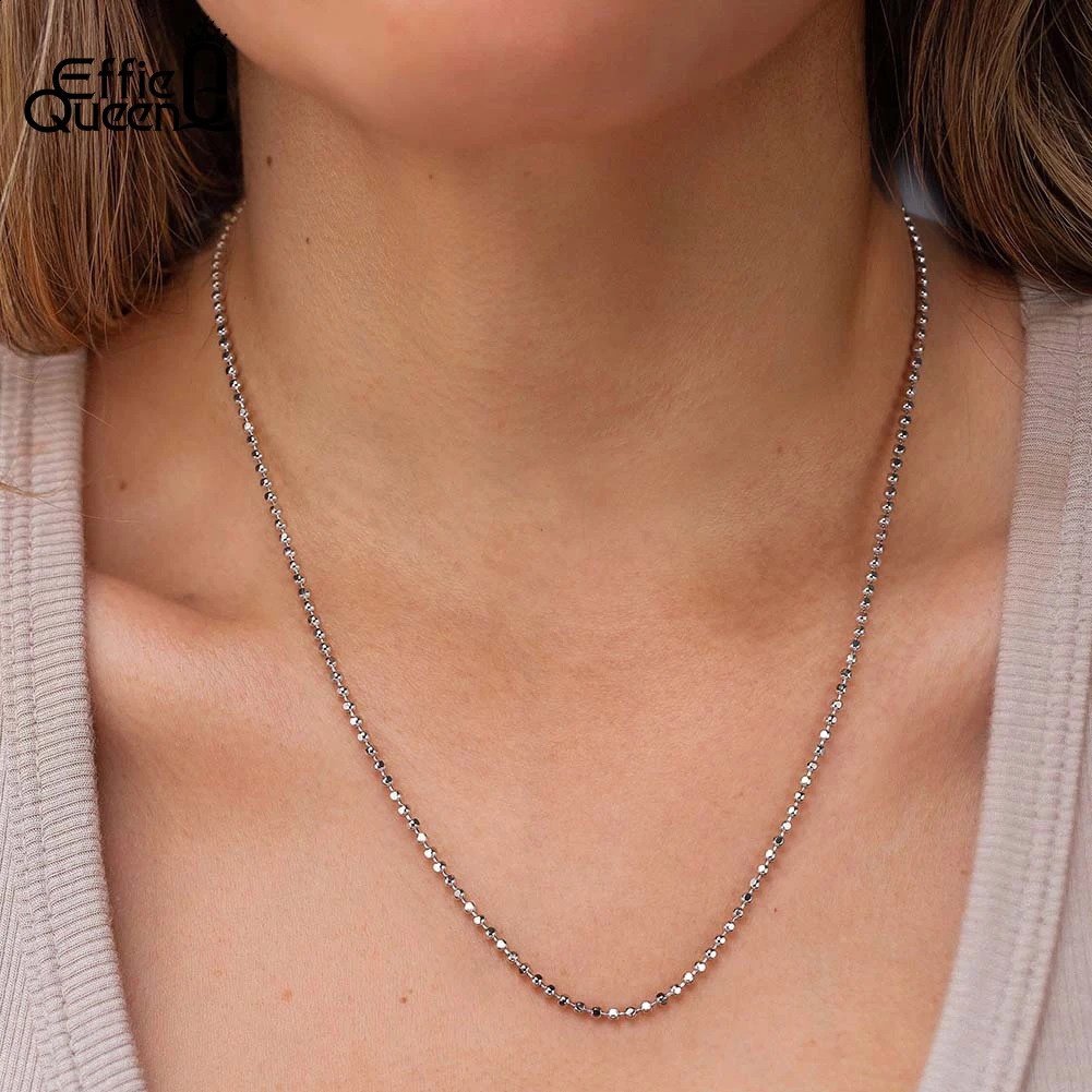 Effie Queen Fashion 1.0/1.5/2.0mm Ball Faceted Bead Chain Necklace for Women 925 Sterling Silver Necklace Birthday Jewelry SC77 250120