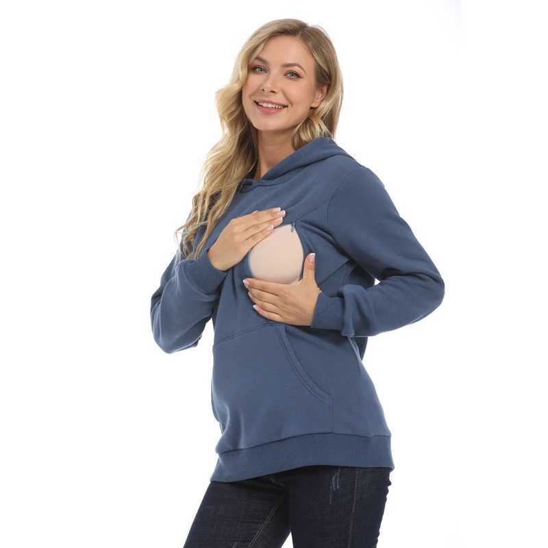 New Winter Maternity Hoodie Breastfeeding Clothes Warm Fleece Pregnant Sweater Zipper Feeding Opening Big Size S TO XXXL W250207