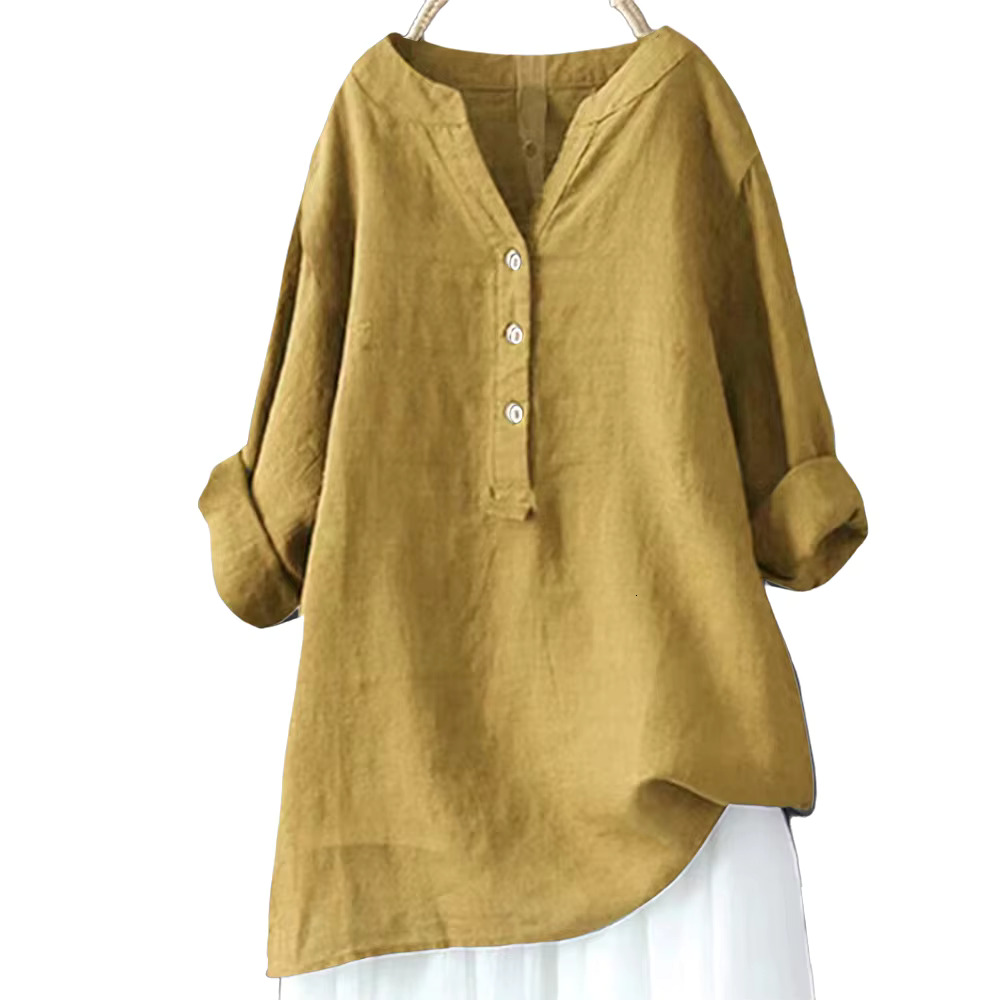 Solid Casual Loose Shirts Women Summer Vintage Plus Size Tops Oversized T-Shirts Fashion Cotton En Short Sleeve Blouses L-5Xl