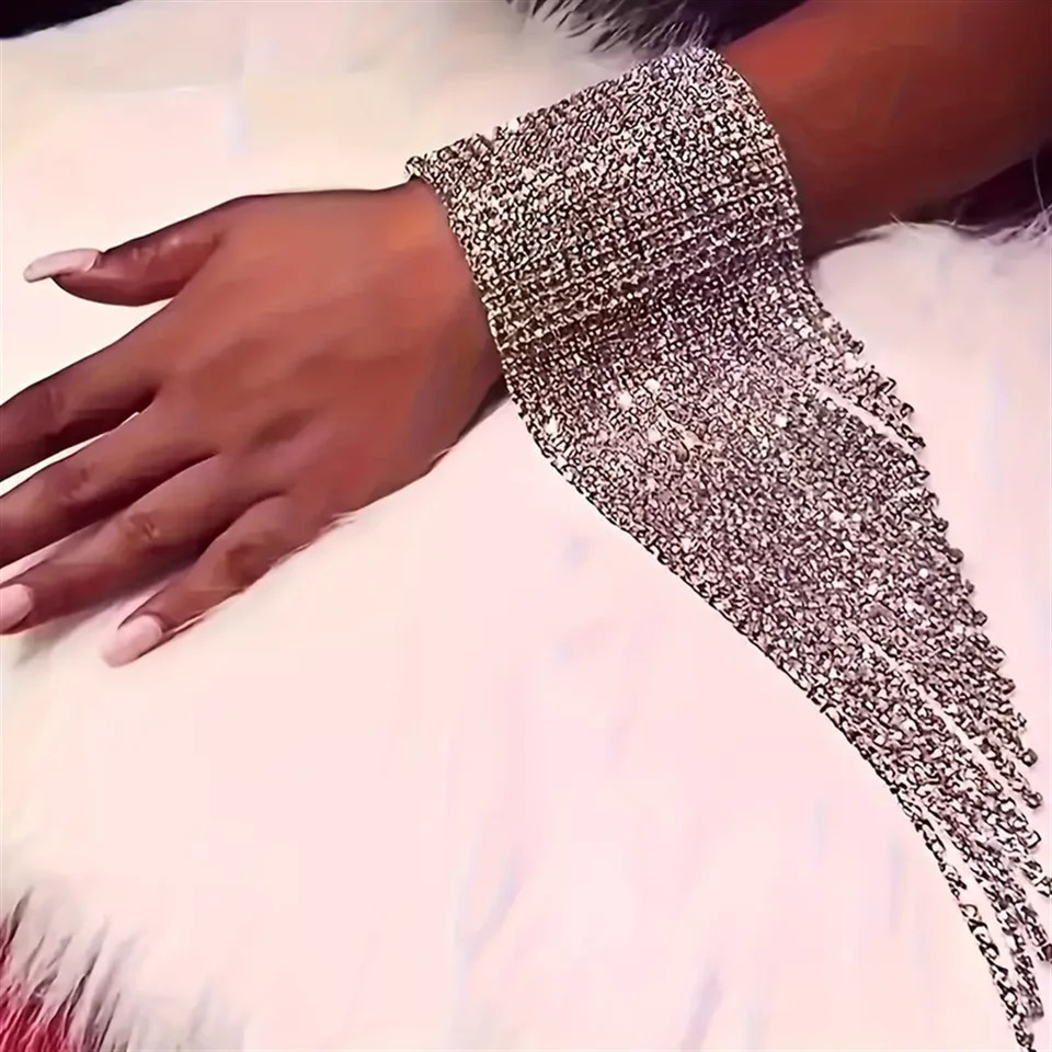1pc Exquisite Sparkling Tassel Crystal Bracelet Jewelry Fashion Banquet Party Rhinestone Bracelet Dressing Jewelry Accessories 250206