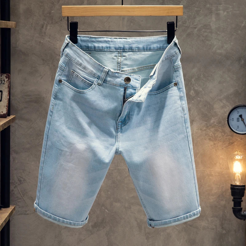 Mens retro knee length highquality jeans summer slim fit straight paired with fashionable shorts classic version wearresistant 250207