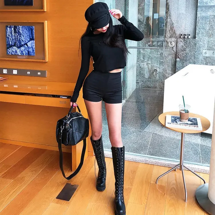 Black White Sports Elastic Casual Sexy Shorts Woman Korean Aesthetic Wide Leg Summer High Waist Womens Shorts Tight 250207