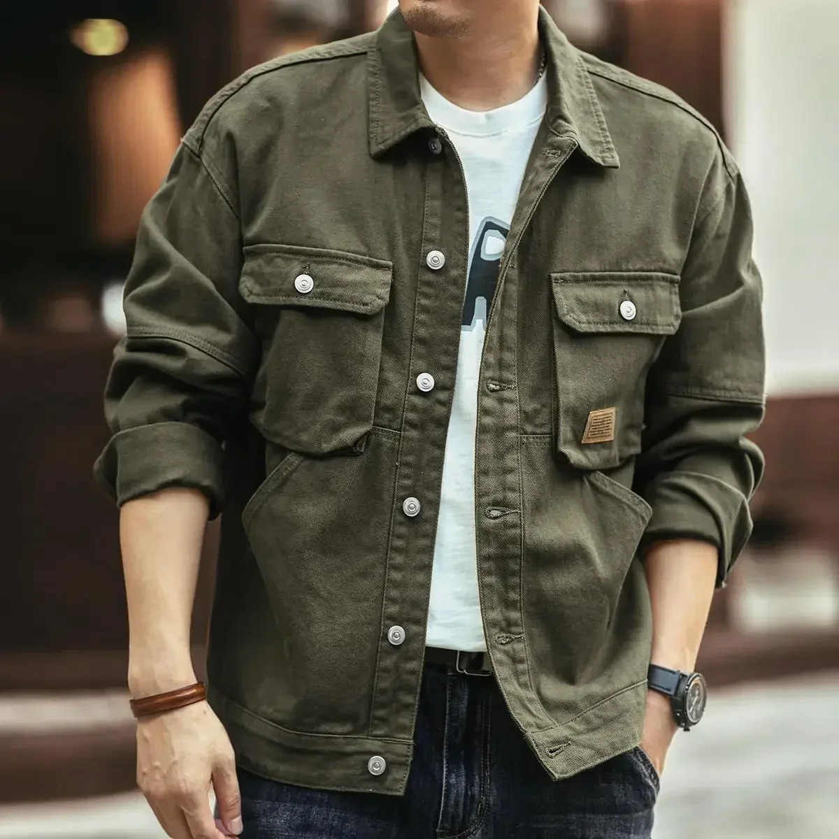 Button Mens Denim Jacket Autumn Loose Price Stylish Cowgirl Clothing Male Jean Coats Korean Clothes Y2k 250206