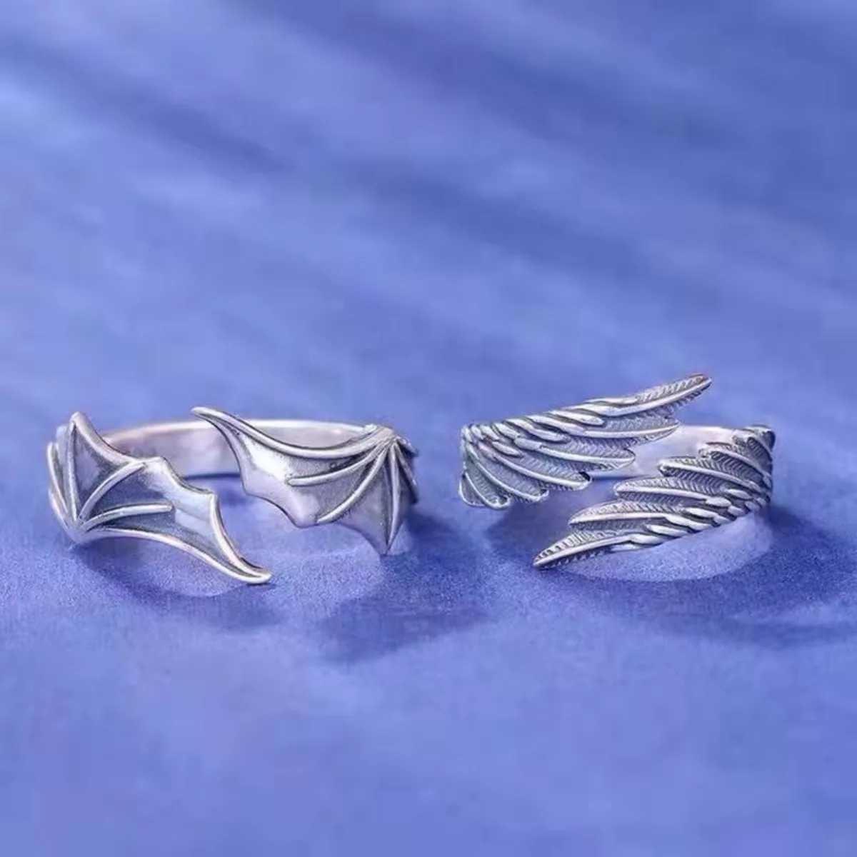 Retro Angel Wings Devil Eyes Hip Hop Adjustable Couple Ring Mens Retro Silver Alloy Material Cool Fashion Jewelry New W250207