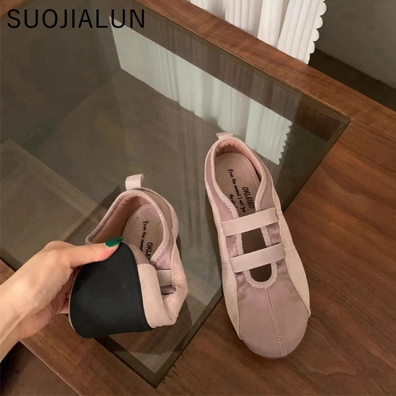 SUOJIALUN Autumn Round Toe Women Flat Shoes Shallow Slip On Ladies Casual Mary Jane Shoes Soft Dress Ballerinas 250328