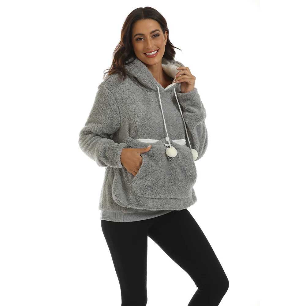 Hoodies Women 2024 Cute Pet Hoodies Dropshipping Sweatshirt with Ear Cartoon Big Pouch Long Sleeve Loose Plush Pullover Autumn W250207