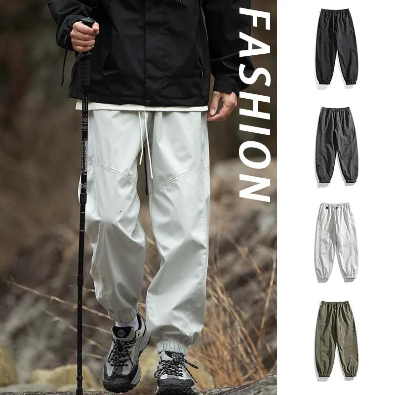 Mens Splicing Waterproof Hiking Pants Foot Binding Mouth Windproof Sport Cycling Breathability Outdoor Camping Pants 250206