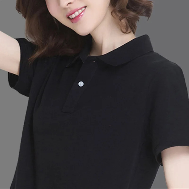 Summer solid color college style sports polo shirt female student class uniform shirt collar short sleeved T-shirt for wo 250207
