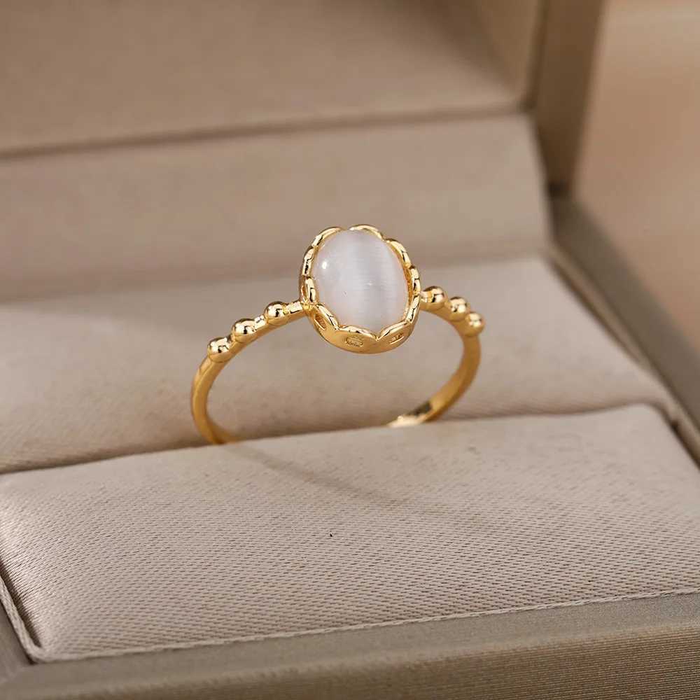 Opal Rings For Women Gold Color Stainless Steel Ring 2024 Trend Couple Wedding Aesthetic Jewelry Freeshipping Item rings women W250207
