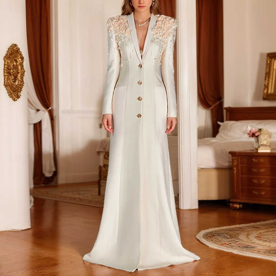Designer Mother of the Bride Suits Beaded Handmade Appliques Single Breasted Long Women Business Blazer Shawl Lapel Formal Work Wear Customized
