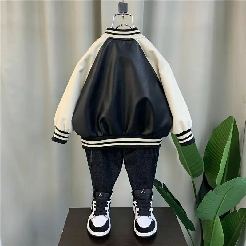 Spring Autumn Boys Leather Jackets For 2-8 Years Classics Handsome Baby Boy Pu Outerwear Kids Clothing Zipper Coats 250206