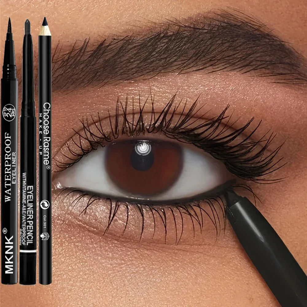 3Pcs Waterproof Sweat-Proof Black Eyeliner Pencil Combined Lasting Smudge-Proof Bold Eye Makeup Easy Glide Formula for Perfe 250206