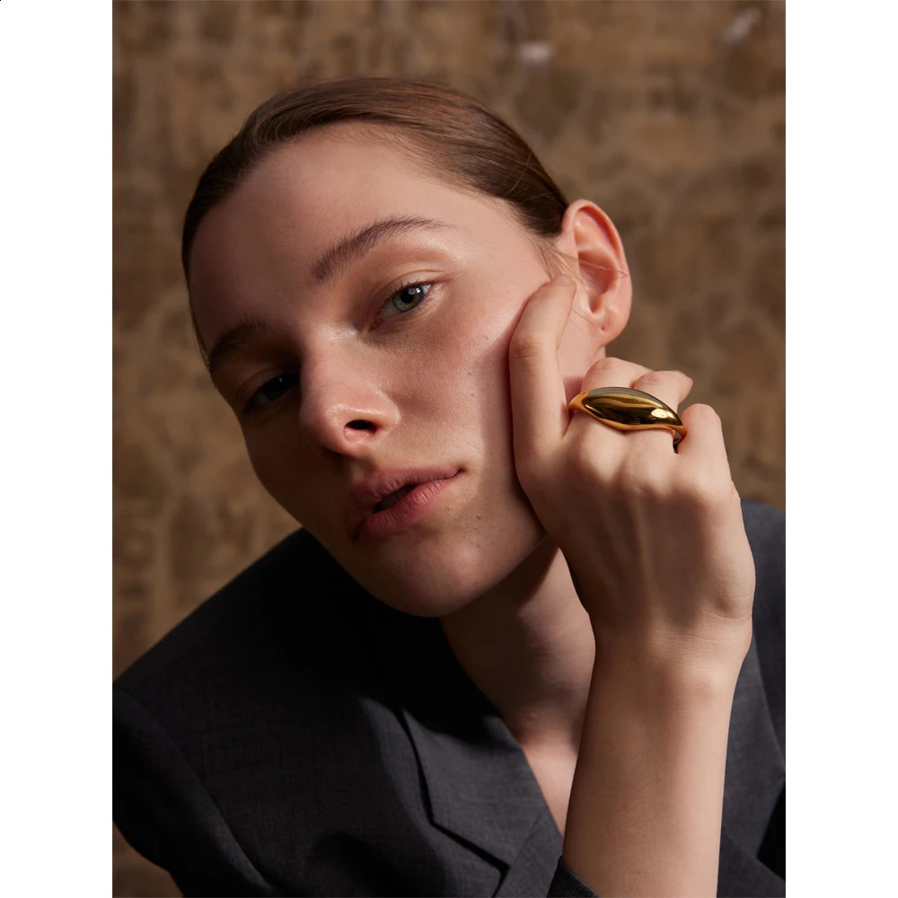 Yhpup 2024 Stainless Steel Metal Double Finger Geometric Ring Personality Rust Proof Attractive Big Exaggerated Jewelry Gift 250206